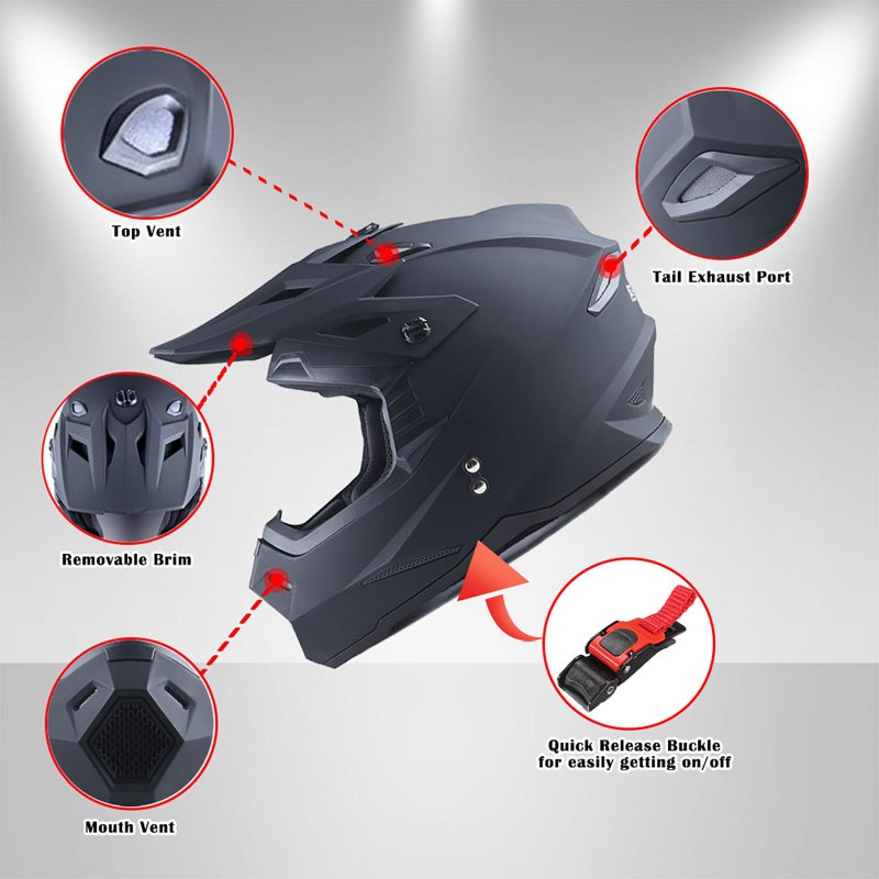 1Storm Adult Motocross Helmet BMX MX ATV Dirt Bike Four Wheeler Quad Motorcycle Full Face Helmet Racing Style: HF801 Carbon Fiber Black - Image 5